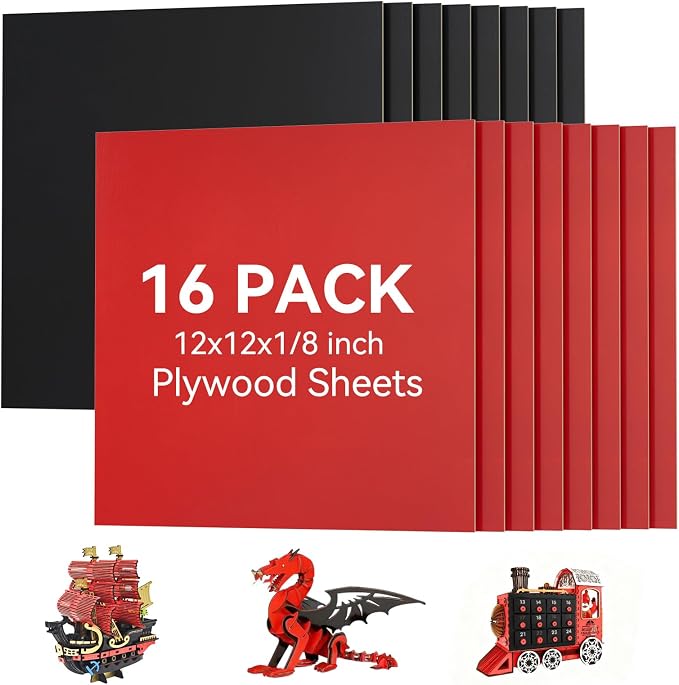 16 Pack Pre-Painted Colored Plywood Sheets, DIY Crafts, Gifts & Holiday by Creatorally