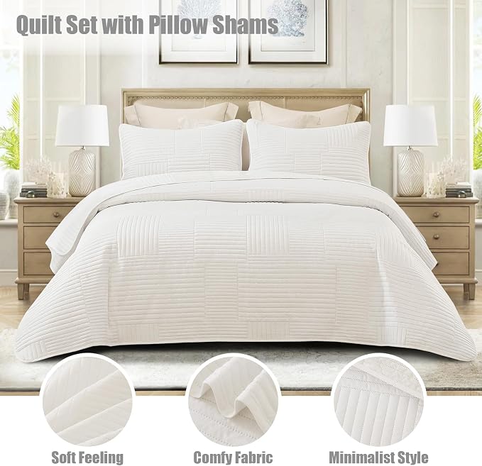 Whale Flotilla Ultra Soft Queen Quilt Bedding Set, Lightweight Microfiber White - Image 2