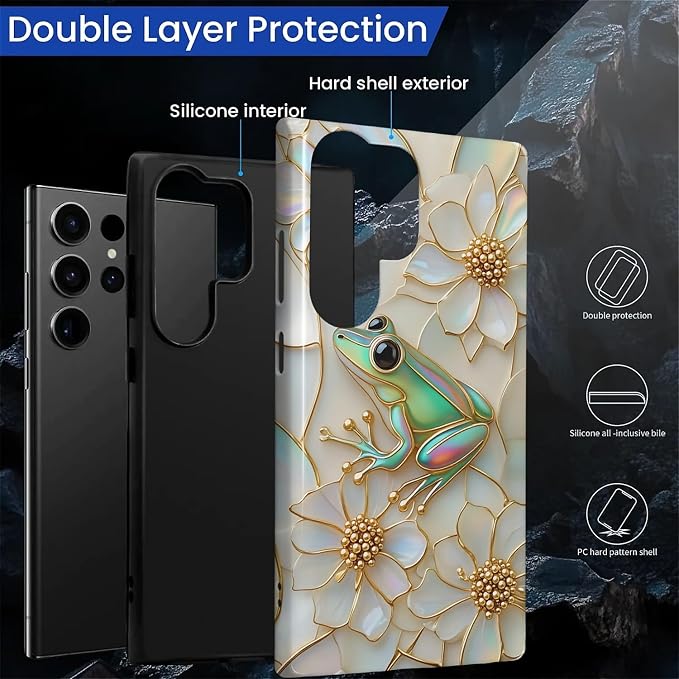 for Samsung Galaxy S24 Ultra Case, Stained Glass Frog Flowers Pattern Glossy 2 - Image 4