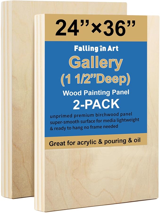 Falling in Art 2 Pack Unfinished Wooden Canvas Panels, 24x36 Gallery Birch Wood by FallinginArt