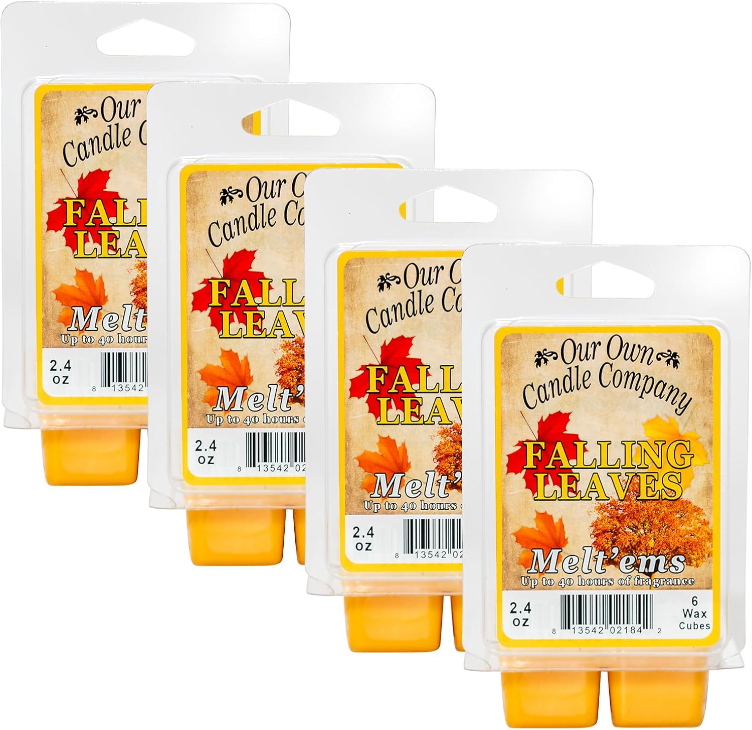 Our Own Candle Company Premium Wax Melt, Falling Leaves Scent, Handmade in The USA, 24 Cubes (4 Pack, 9.6oz Total)