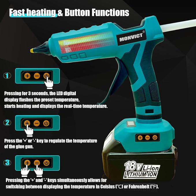 MONVICT 100W Cordless Glue Gun for Makita 18V Battery, Upgraded Digital - Image 6
