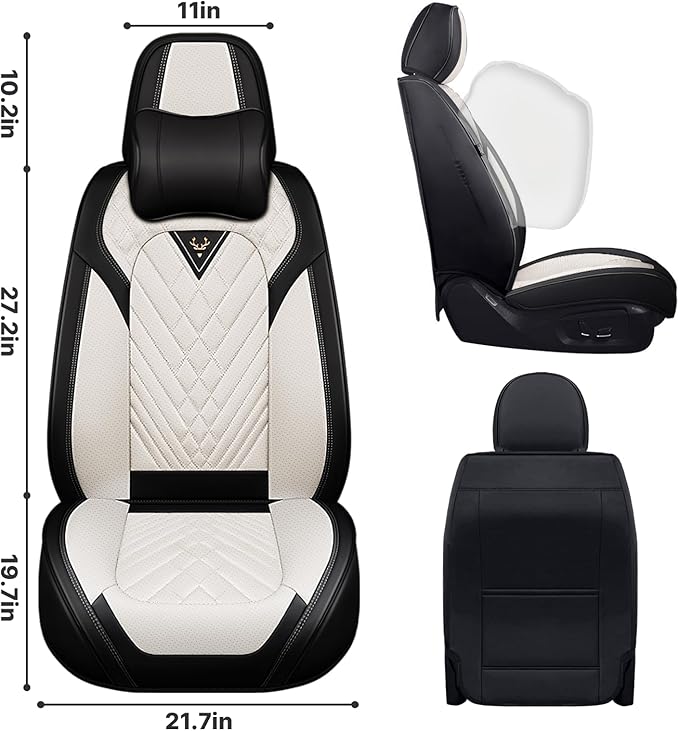 Car Seat Covers Full Coverage Seat Cover Waterproof Faux Leather Cushion Universal Accessories Fit SUV Sedan Automotive Vehicle Auto Interior Seat Protector Full Set(5 Seat-Headrest,Black&Gray)