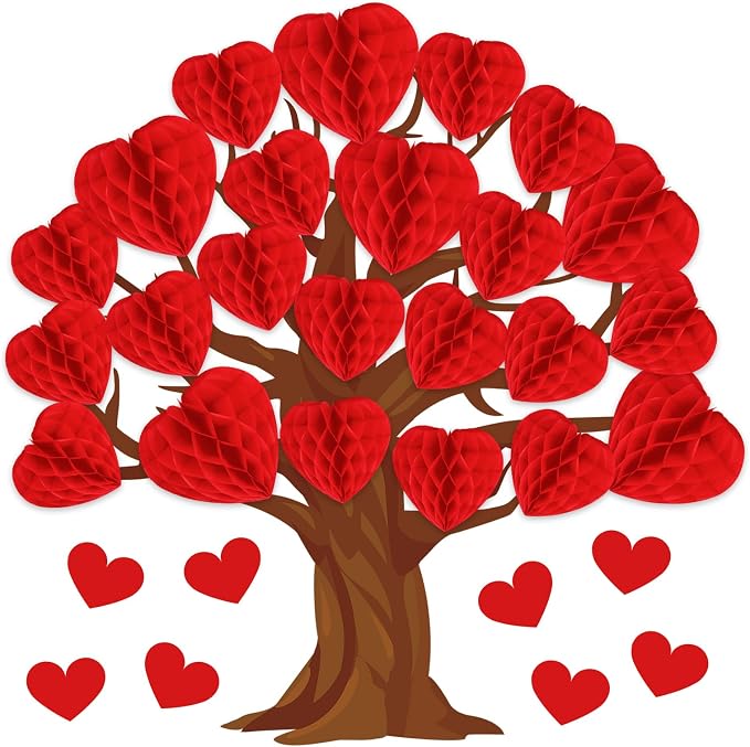 JarThenaAMCS 50Pcs Valentine' s Day Tree Bulletin Board Set 3D Heart Honeycomb by JarThenaAMCS