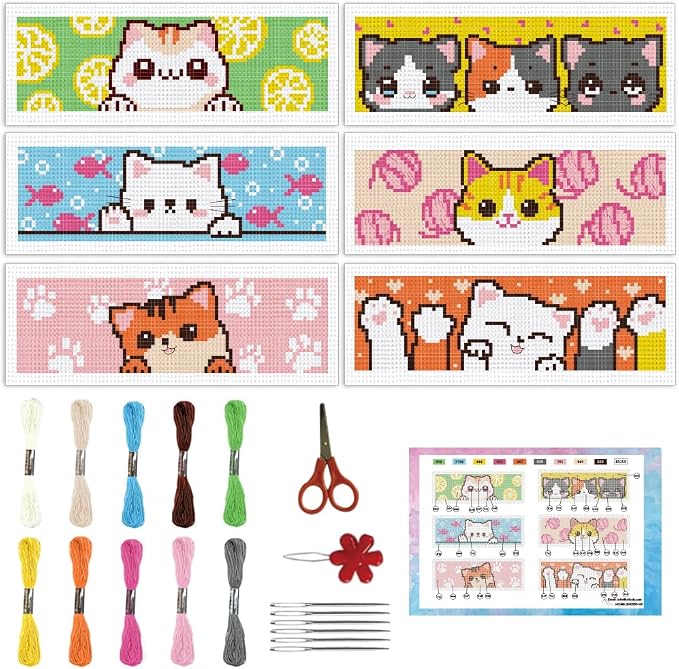 INFUNLY 6pcs Cartoon Cat DIY Cross Stitch Bookmark Kits by INFUNLY
