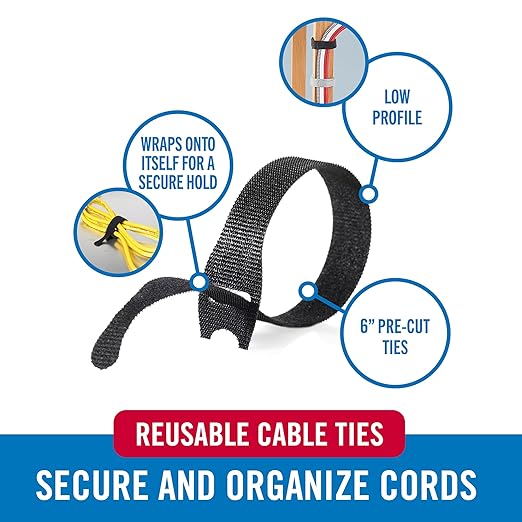 VELCRO Brand Reusable Cable Ties, 100 Pack 6 Inch, Cord & Cable Management - Image 2