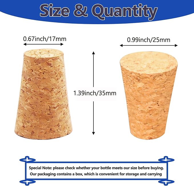 25Pack Cork Stoppers, Small Soft Wood Tapered Corks - Image 2
