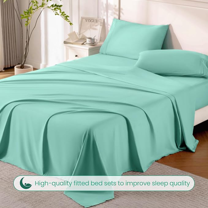 ROSE&RISY Light Green Full Sheet Set, 4 Pieces Soft Bedding Sheet Set, - Image 5
