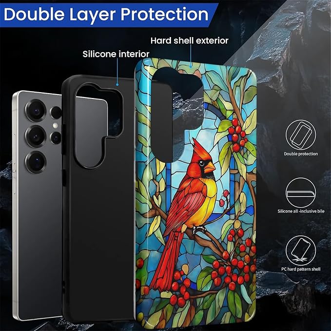 for Samsung Galaxy S25 Ultra Case, Stained Glass Cardinal Bird Pattern Glossy 2 - Image 3