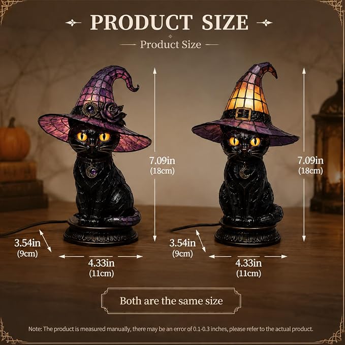 Resin Black Cat Witch Hat Table Lamp - Image 3