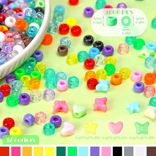 1000+PCS Assorted Pony Beads for Bracelets, 9mm Acrylic Rave Kandi Bead Bulk - Image 2