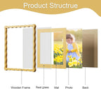 12x12 Picture Frame with Mat for 10x10, Wavy Edge Wooden Real Glass Photo Frame - Image 5