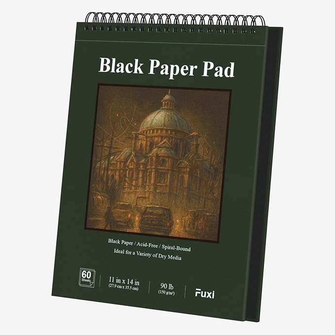 Fuxi Black Sketchbook 11x14 Inches, 60 Sheets, Hard Cover Spiral Bound | Black by SketchBook