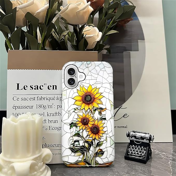 ZHEGAILIAN Case for iPhone 16, Sunflower Faux Stained Glass Effect Durable - Image 7