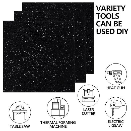 3 Pcs Glitter Black Glossy Acrylic Sheets, 7.87 x 7.87 x 0.1 Inch Laser Cutting - Image 6