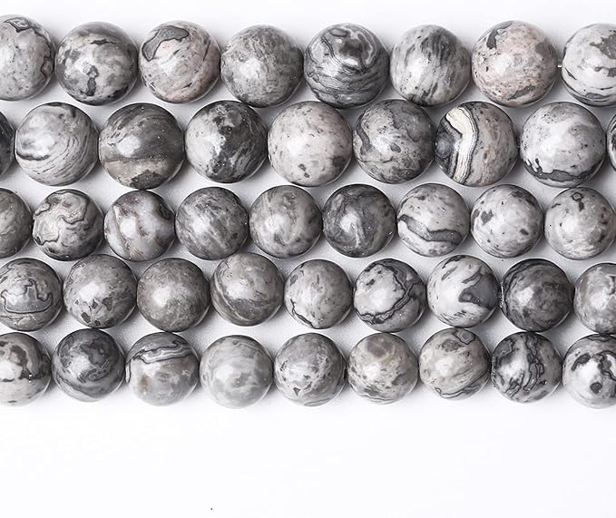 A+ Natural Map Jasper Gemstone Beads Gray Energy Stone Healing Power by NaturalStoneBeads