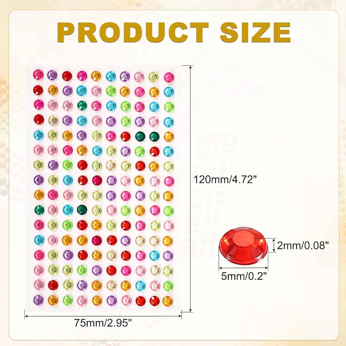 HARFINGTON 5 Sheet/800pcs Rhinestone Adhesive Stickers Self Adhesive Acrylic - Image 2
