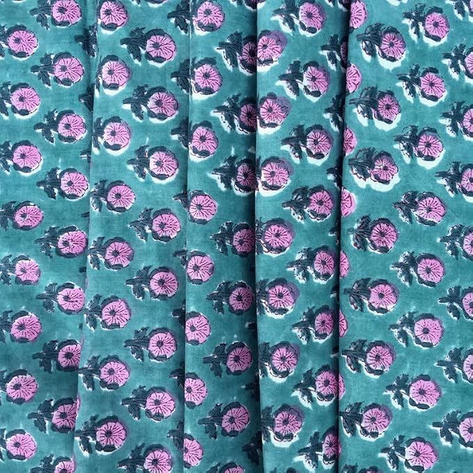 E-Tailor® Indian Ethnic 100% Cotton Voile Running Hand Block Print Natural - Image 3