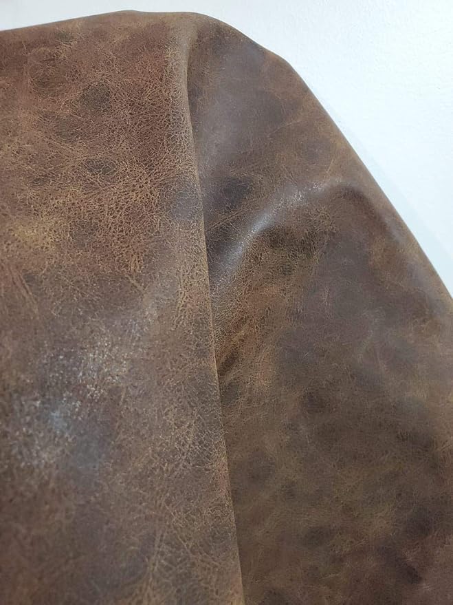 NAT Leathers | Brown Distressed 2 Tone Oily Faux Vegan Leather PU | 1 Yard 36 x by NATLeathers