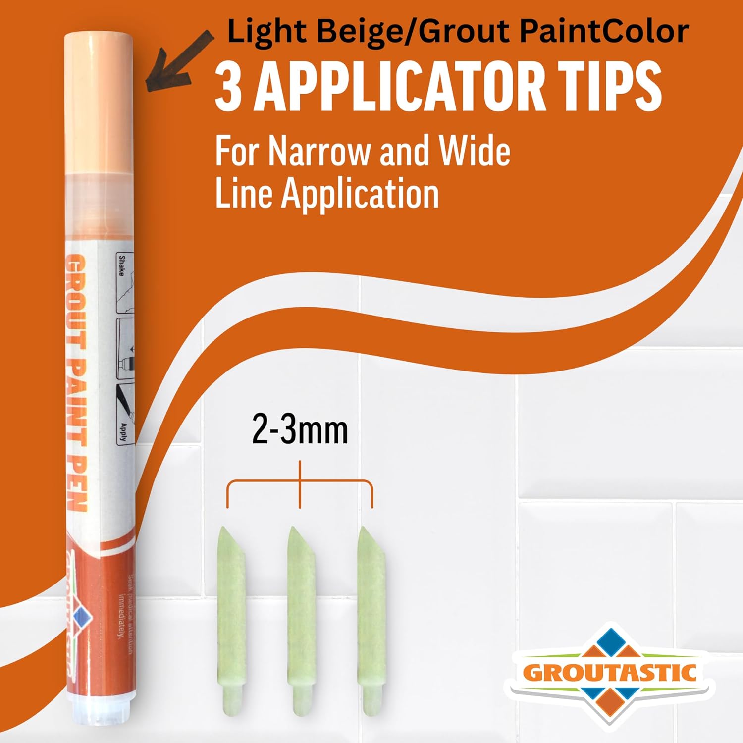 Grout Pen Light Beige – Tile Grout Colorant & Sealer Pen for Bathroom, Kitchen & Shower – Water-Based, Low Odor, Quick Dry, Easy DIY Grout Repair & Touch Ups