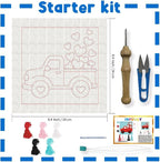 INFUNLY Red Truck Punch Needle Kit Heart Car DIY Embroidery Punch Needle Set - Image 2