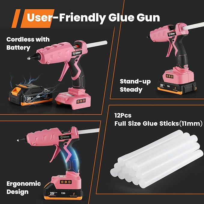 Full Size Cordless Glue Gun, GoGonova 20V Temp Adjust LCD Digital Display Fast - Image 5