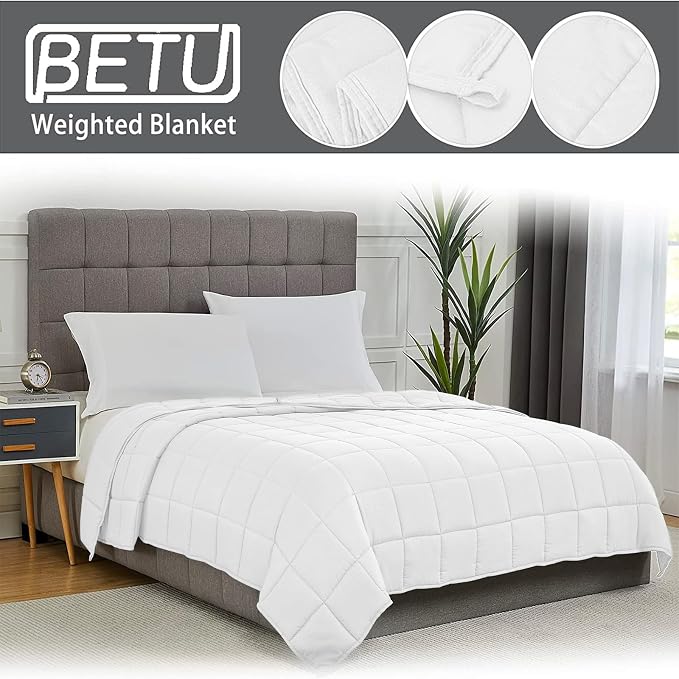 White Weighted Blanket for Adults 12lbs, Twin Full Size Cooling Heavy Throw - Image 3