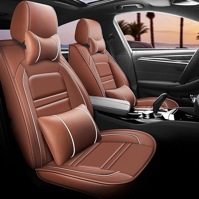 Car Seat Covers for Nissan Car Maxima 1999-2023 | 5-Seats Seat Covers, Waterproof Seat Protectors, Automotive Seat Covers (Full Set with Pillow,Coffee)