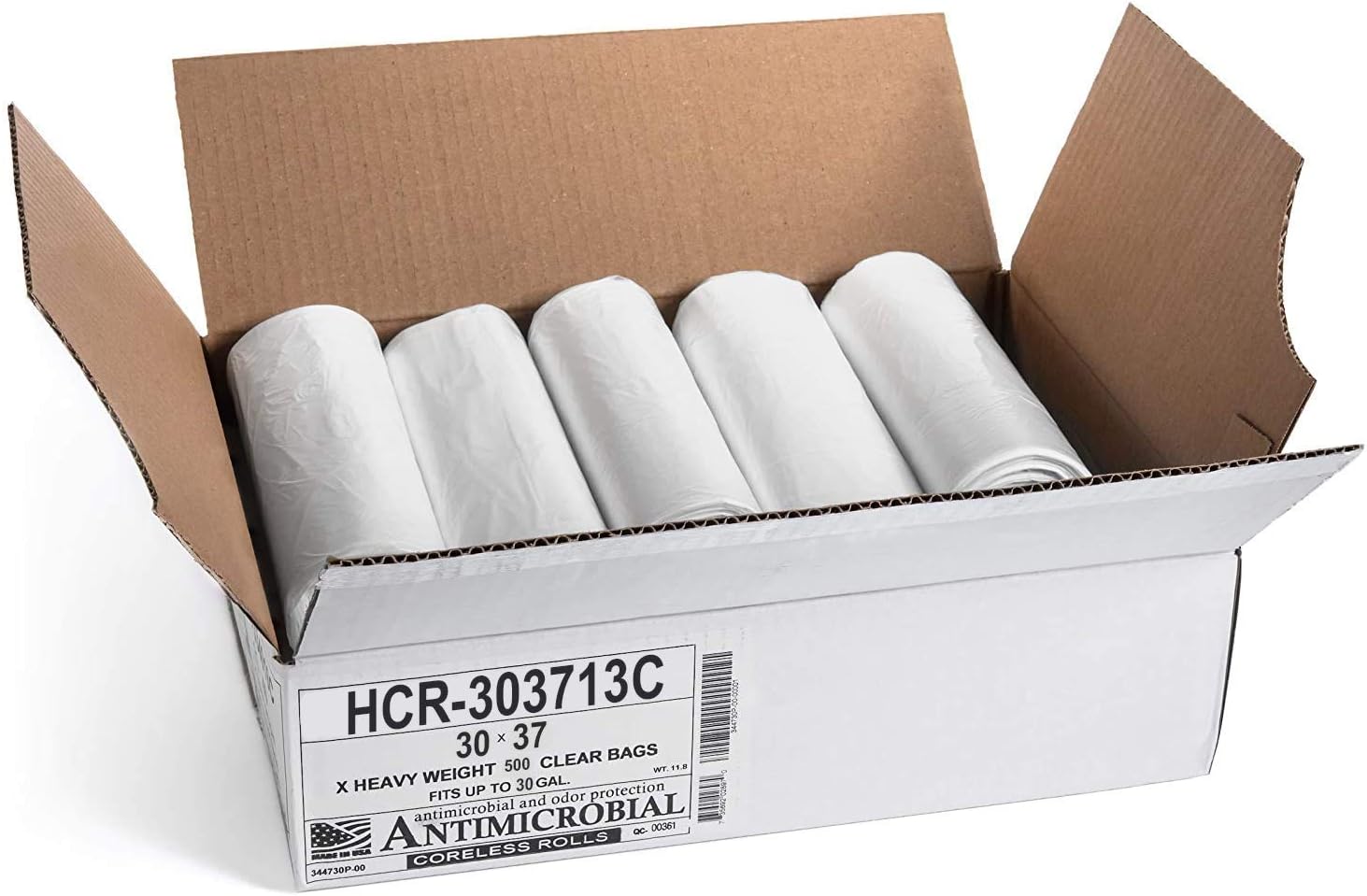 Aluf Plastics HCR-303713C High Density Star Sealed Coreless Roll Bags, 30 gal, Polyethylene, 30" x 37", Clear (Pack of 500)