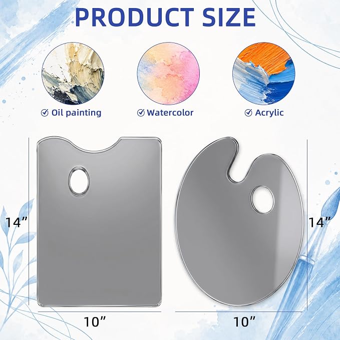 2 Pack 10x14 Inch Natural Grey Tempered Glass Palettes, Handy Oval&Rectangular - Image 2