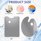 2 Pack 10x14 Inch Natural Grey Tempered Glass Palettes, Handy Oval&Rectangular - Image 2