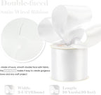 HUIHUANG White Wired Satin Ribbon 2.5 inch White Double-Faced Satin Wire Ribbon - Image 2