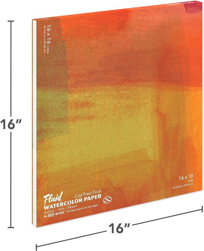 Fluid Watercolor Paper Block, 16 x 16 inches, 15 Sheets, 140 lb Cold Press - Image 2