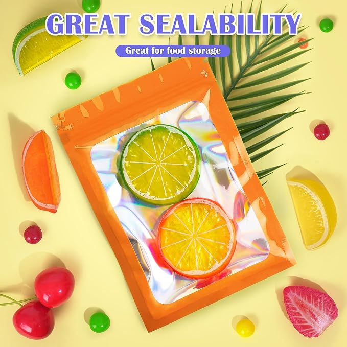 JETMORE 100 Pcs Mylar Bags, Smell Proof Bags Foil Pouch, Holographic Resealable - Image 3