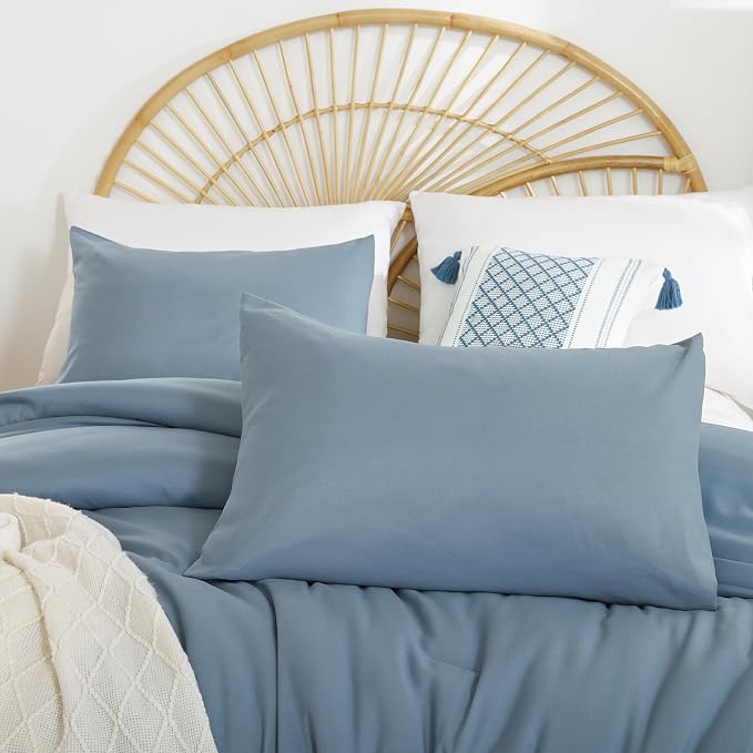 Weigelia Boho Dusty Blue 3PCS Microfiber Bed Comforter Set - Image 4
