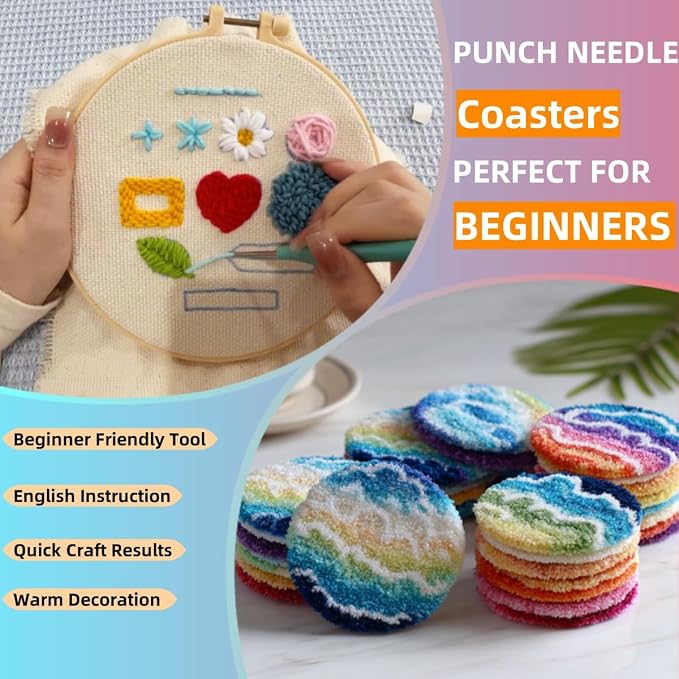 6PCS Punch Needle Coaster Kit Merry Christmas Theme Easy - Image 3