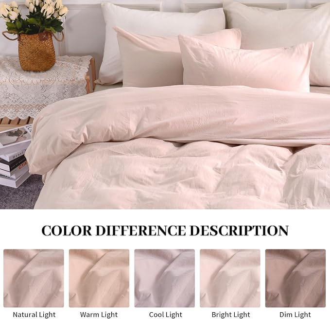 NEXHOME PRO 100% Washed Cotton Duvet Cover King Size, Linen Feel Textured - Image 3