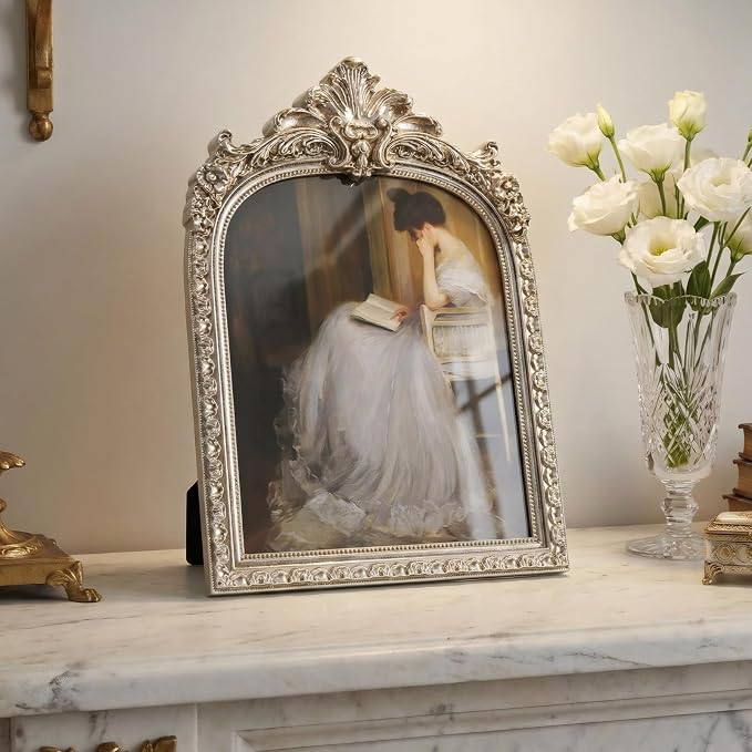 Cuspin 8x10 Sliver Picture Frame, Vintage Ornate Arched Photo Frame - Image 2