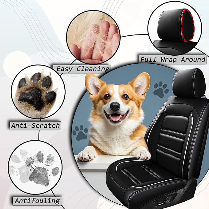 Seat Covers for Hyundai Car Elantra 2001-2025 | 5-Seats Leather Seat Covers, Easy to Install Automotive Seat Covers Full Set (Full Set, Black&White Line)