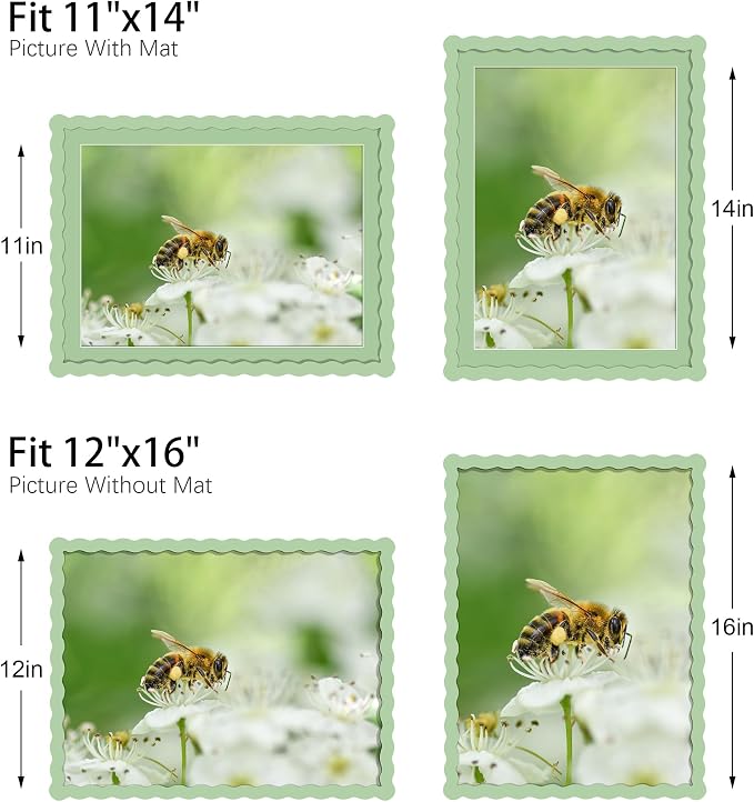 12x16 Picture Frame with Mat for 11x14, Wavy Edge Wooden Real Glass Photo Frame - Image 3