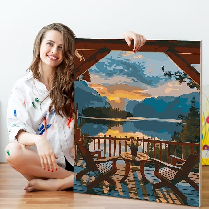 Sunset Paint by Numbers Kit for Adults Beginner, Mountain Lake Landscape Adult - Image 5