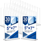 Acrylic Sign Holder 5 x 7, 30 Pack Clear Table Menu Vertical Display Stand by DunGu