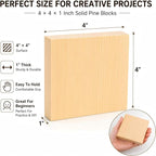 4 Pcs Solid Wood Blocks 4x4x1 Inch Unfinished Whittling Blocks - Image 2