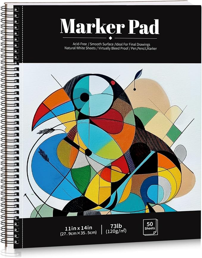 50 Sheets Marker Paper Pad, 11×14 Inch Bleedproof Art Sketch Pad, 73lb/120gsm by Prudiut