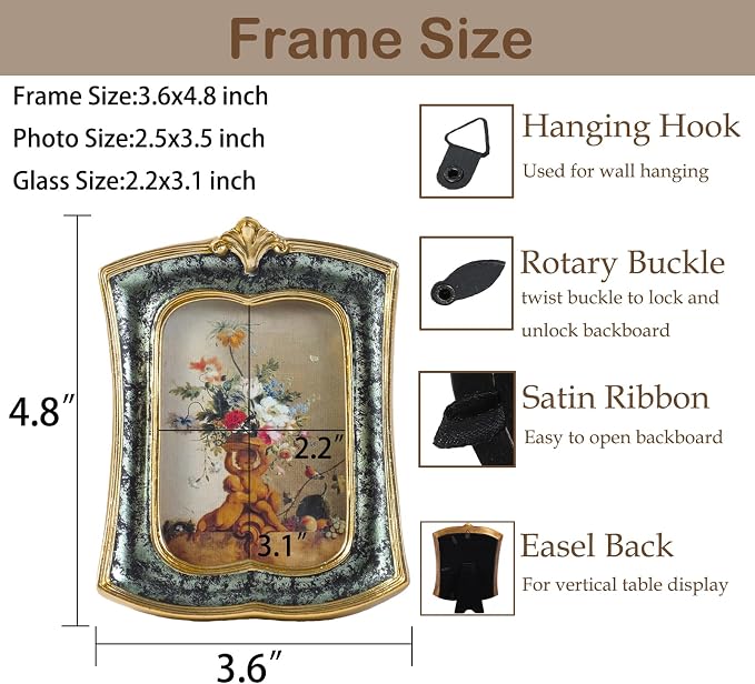 Vintage Picture Frame 2.5x3.5 Antique Ornate Photo Frame Tabletop and Wall - Image 4