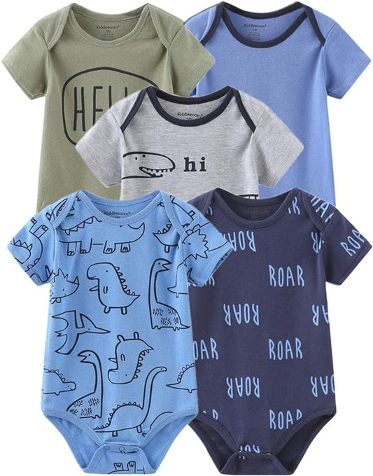 Kiddiezoom Newborn Baby Unisex Cotton One-Piece Bodysuits Baby Gift 5-Pack Baby Clothes