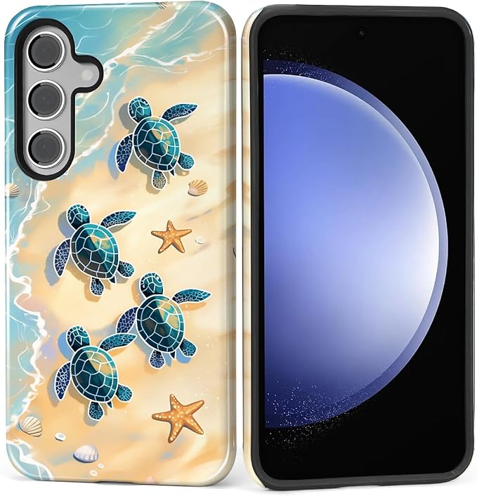 for Samsung Galaxy S24 FE Case, Sea Turtle Beach Pattern Glossy 2 in 1 by Teonvpu