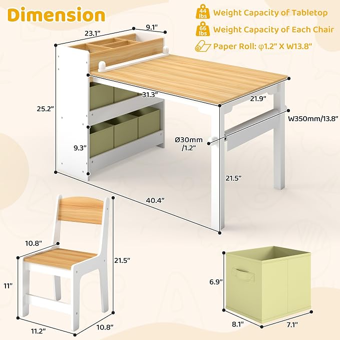 DOREROOM Kids Art Table and Chair Set, Craft and Play Wood Activity Table - Image 3