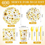 Pickmesh 400 Pcs Bee Sunflower Birthday Party Supplies Include Spring Summer - Image 2