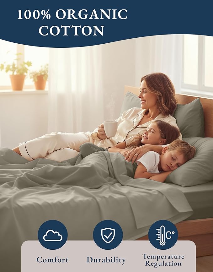 LANE LINEN 100% Organic Cotton Eco Friendly Full Size Sheet & Pillowcase Sets - Image 6